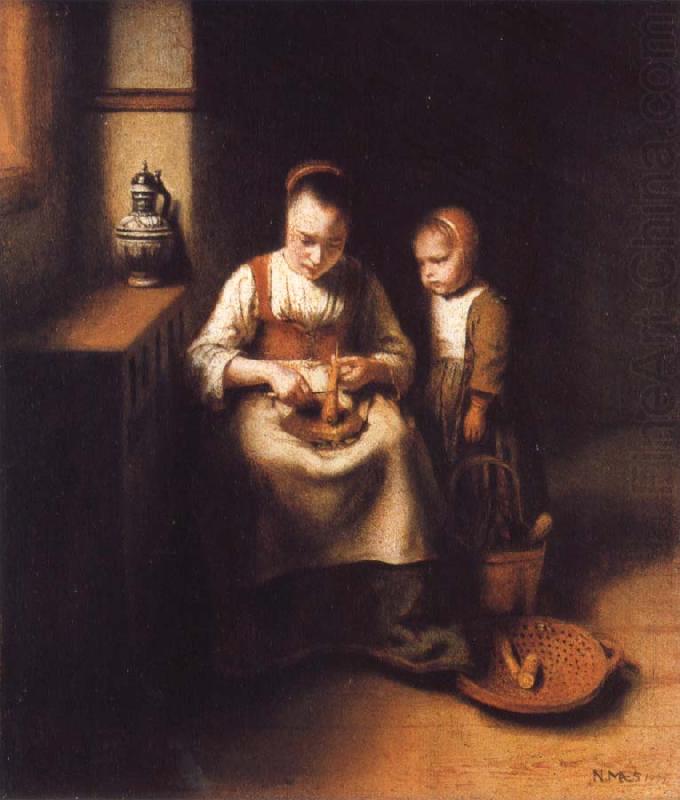 Nicolas Maes A Woman Scraping Parsnips,with a Child Standing by Her china oil painting image